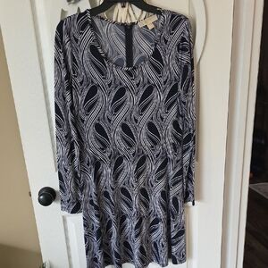 MICHAEL Michael Kors Navy and White Patterned Long Sleeve Dress